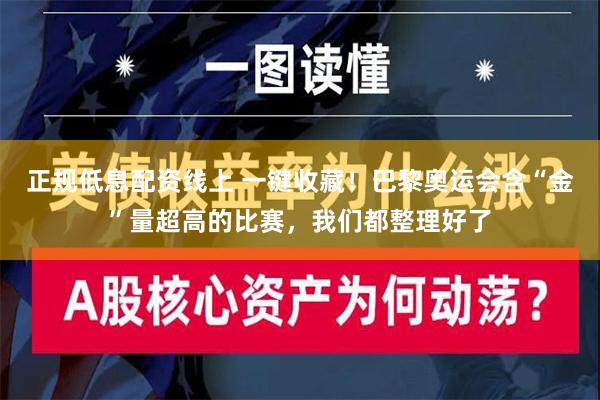 正规低息配资线上 一键收藏！巴黎奥运会含“金”量超高的比赛，我们都整理好了